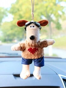1pc Coffee Color Heart Sweater & Goggles & Plush Puppy Car Hanging Decoration - Coffee - View 7