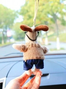 1pc Coffee Color Heart Sweater & Goggles & Plush Puppy Car Hanging Decoration - Coffee - View 2