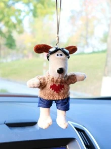 1pc Coffee Color Heart Sweater & Goggles & Plush Puppy Car Hanging Decoration - Coffee - View 6