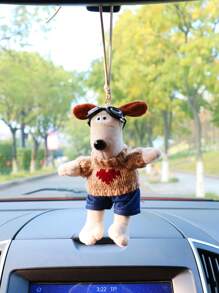 1pc Coffee Color Heart Sweater & Goggles & Plush Puppy Car Hanging Decoration - Coffee - View 5