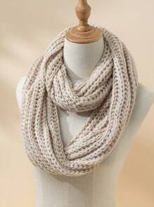 1件女士雙圈編織針織圍巾,適用於秋冬保暖,戶外休閒裝飾性頸飾 - 米色 - 查看 1