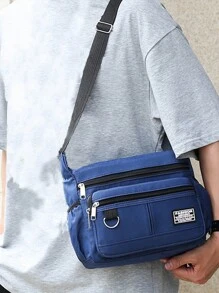 大容量多层防水中老年背包牛津布单肩斜挎包旅行休闲男士包尼龙布包 - 藍色 - 查看 6