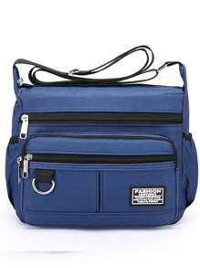 大容量多层防水中老年背包牛津布单肩斜挎包旅行休闲男士包尼龙布包 - 藍色 - 查看 3