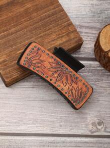 1pc Western Style Sunflower Shaped Leather Hair Clip - Multicolor - View 3