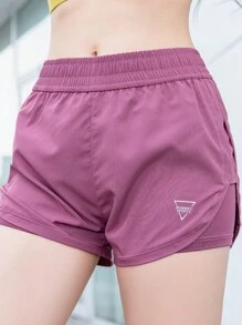 1條女士運動短褲，速乾、防眩光、跑步、寬鬆，配有拉鍊裝飾口袋，健身短褲內置隱藏口袋，可容納手機 - 玫紅色 - 查看 2