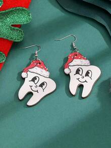 1 對新款女用聖誕牙形耳環,聖誕派對創意配件,2024 年新奇禮物 - 聖誕牙齒 - 查看 2