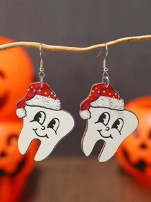 1 對新款女用聖誕牙形耳環,聖誕派對創意配件,2024 年新奇禮物 - 聖誕牙齒 - 查看 1