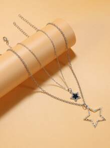 2 件/套龐克風格方晶鋯石星星吊墜項鍊,適合女士日常佩戴 - 款式1 - 查看 2