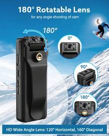 BOBLOV A22 64/32GB Body Camera, 2200mAh Battery for 10 Hours Recording,180° Rotatable Lens, 1080P BodyCam with OLED Screen to Playback, Camcorder with Audio for Walking, Delivery, Daily Proof (64GB) - 黑色 - 查看 2