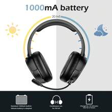 EasySMX V10W 无线耳机 2.4GHz/BT PC 游戏耳机兼容 PS4//NS/Steam 平台/智能手机，带可拆卸麦克风，黑色 - 黑色 - 查看 6