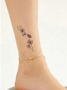 3張/組臨時紋身貼紙,鮮美的蝴蝶,蒲公英和小菊花圖案,適用於男女日常和假日使用 - 黑色 - 查看 5