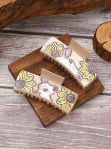 1pc Western Style Sheep & Sunflower Design Hair Clip For Women - Multicolor - View 1