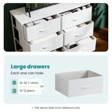 Sweetcrispy Dresser For Bedroom, 6 Drawers Dressers And Chests Of Drawers, TV Stand For Bedroom With Fabric Drawers, Kids Dresser Fabric Storage Dresser For Living Room - trắng - Xem 4