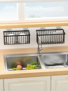 2pcs Black Simple Storage Basket Stand, Multi-Purpose Storage Shelf, Office Wardrobe Hanging Basket, For Storing Fruits, Vegetables And Seasoning Bottles, No Punch Hanging Basket, Sliding Storage Basket Stand Under Cabinet, Kitchen Accessory - Black - View 10