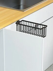 2pcs Black Simple Storage Basket Stand, Multi-Purpose Storage Shelf, Office Wardrobe Hanging Basket, For Storing Fruits, Vegetables And Seasoning Bottles, No Punch Hanging Basket, Sliding Storage Basket Stand Under Cabinet, Kitchen Accessory - Black - View 6