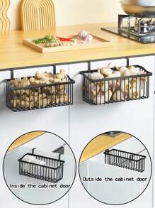 2pcs Black Simple Storage Basket Stand, Multi-Purpose Storage Shelf, Office Wardrobe Hanging Basket, For Storing Fruits, Vegetables And Seasoning Bottles, No Punch Hanging Basket, Sliding Storage Basket Stand Under Cabinet, Kitchen Accessory - Black - View 2