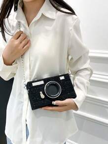 Quirky Camera Bag, Box Shaped Mini Square Wallet, Versatile Elegant Retro Shoulder Bag/Crossbody Bag, Suitable For Women Daily Use, Teacher's Gift, Travel - Black - View 3