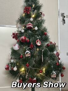 42入組紅色創意手繪聖誕裝飾掛球,配有禮品盒,適用於聖誕樹掛飾 - 紅色 - 查看 6