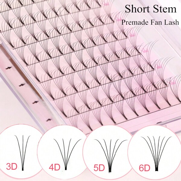 Mix8-15mm 3D 4D 5D 6D Russian Pre Made Volume Fans Premade Fans Eyelash Extensions Short Stem Promade Lash Extensions
