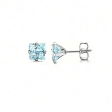 1 Pair Minimalist Stainless Steel Square Colorful Synthetic Zirconia Stud Earrings, Suitable For Women's Daily Matching, Gatherings, Parties, Festivals, Jewelry Gifts - Golden Blue Zirconium - View 9