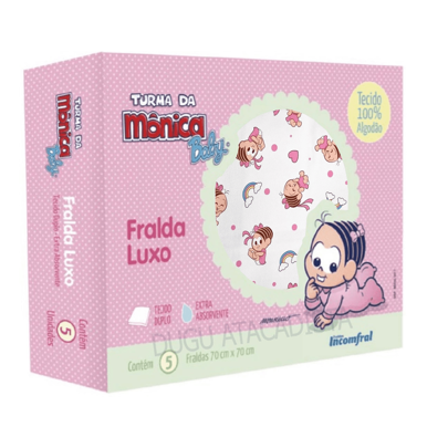 Fralda de Pano Bebê Luxo Turma da Monica 70x70cm - 5 Unidades Caixa Alta Absorção Grande Tecido Duplo