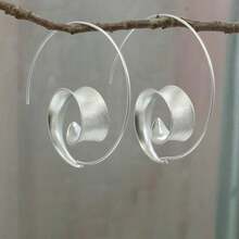 1pair & Unique Circle Spiral & Leaf Shaped Earrings - Silver - View 4