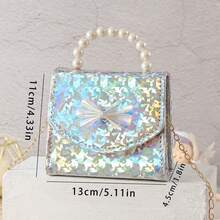 1入組閃亮亮的閃粉蝴蝶結和珍珠裝飾的女士/女孩斜肩袋 - 銀色 - 查看 5