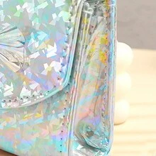 1入組閃亮亮的閃粉蝴蝶結和珍珠裝飾的女士/女孩斜肩袋 - 銀色 - 查看 3