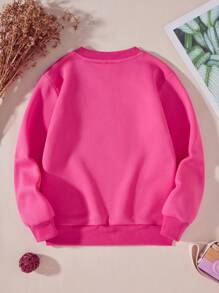 Santa Claus Print Round Neck Sweatshirt For Young Girl - Hot Pink - View 2