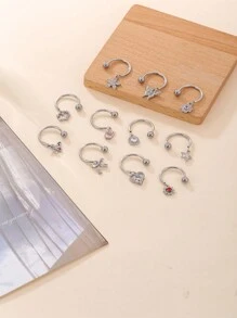 1pc Simple 316L Stainless Steel Flower Shape Heart Shape Bow Round Star Pendant Fan Shape Piercing Nipple Ring Ladies Date Gift - Multicolor - View 1