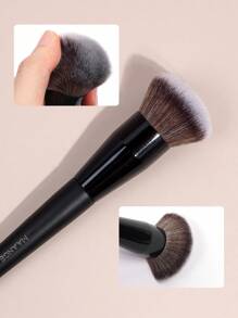 MAANGE 1支圆形粉底刷，带收纳盒，化妆工具采用柔软纤维材质，方便携带，旅行必备，可作粉底刷、遮瑕刷、腮红刷、修容刷、古铜粉刷、散粉刷等，赠品 - 黑色 - 查看 5