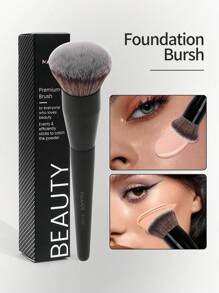 MAANGE 1支圆形粉底刷，带收纳盒，化妆工具采用柔软纤维材质，方便携带，旅行必备，可作粉底刷、遮瑕刷、腮红刷、修容刷、古铜粉刷、散粉刷等，赠品 - 黑色 - 查看 2