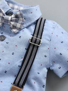 SOLOCOTE 男嬰紳士正裝套裝,適合婚禮、洗禮儀式、特殊場合；連結襯衫 & 吊帶褲 & 領結套裝 - 藍色 - 查看 4