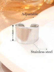 Aomogo Anillos De Acero Inoxidable Minimalist Ajustable Abierto Para Parejas De Hombre Y Mujer, Regalo De Joyería De Fiesta - Plateado - Ver 6