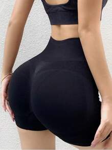 1件女士高腰無縫桃臀運動緊身褲,運動健身訓練褲 - 黑色 - 查看 4