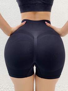 1件女士高腰無縫桃臀運動緊身褲,運動健身訓練褲 - 黑色 - 查看 2