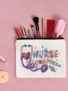 卡通护士图案储物袋，轻便多功能随身包，国际护士节礼品袋，卡通护士图案储物袋，轻便多功能随身包，国际护士节礼品袋化妆包化妆包化妆品收纳袋化妆品收纳袋化妆袋 - 米色 - 查看 4