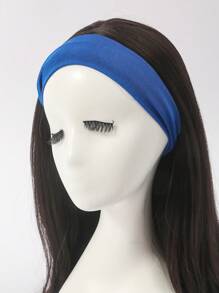 1入精緻純色針織防滑頭帶,彈性運動髮箍,適用於瑜伽普拉提跑步運動髮包(皇家藍) - 寶藍色 - 查看 1