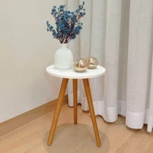 Mesinha Lateral De Canto Redonda Para Sala De Apoio Mdf Mesa Cabeceira Retrô Pé Palito Madeira Decorativa - Branco - Visão 5