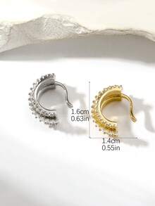 1pc Fashionable European And American Vintage Luxurious Cubic Zirconia Geometric C Shaped Ear Cuff For Women - Silver - View 2