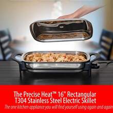 YONGSTYLE 16-Inch Electric Skillet - Rectangular Stainless Steel Pan with Handles and Lid Cover - Multicolor - View 4