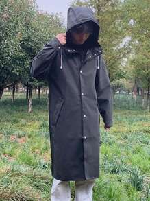 1pc Black Long Hooded Rain Poncho, Waterproof Jacket For Outdoor Activities Like Travel, Hiking, Fishing, Climbing - Black - View 9