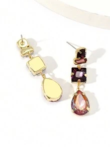 一对手工制作的多色仿锆石吊坠耳环，形状和颜色可能有所不同，花卉图案位置随机 - 紫色 - 查看 2