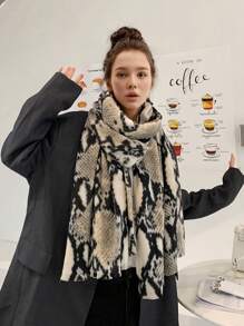 1入女士覆蓋頭帶豹紋圖案大披肩仿羊絨阿巴亞頭巾辦公室雙重用途覆蓋毯優雅 - 米色 - 查看 1