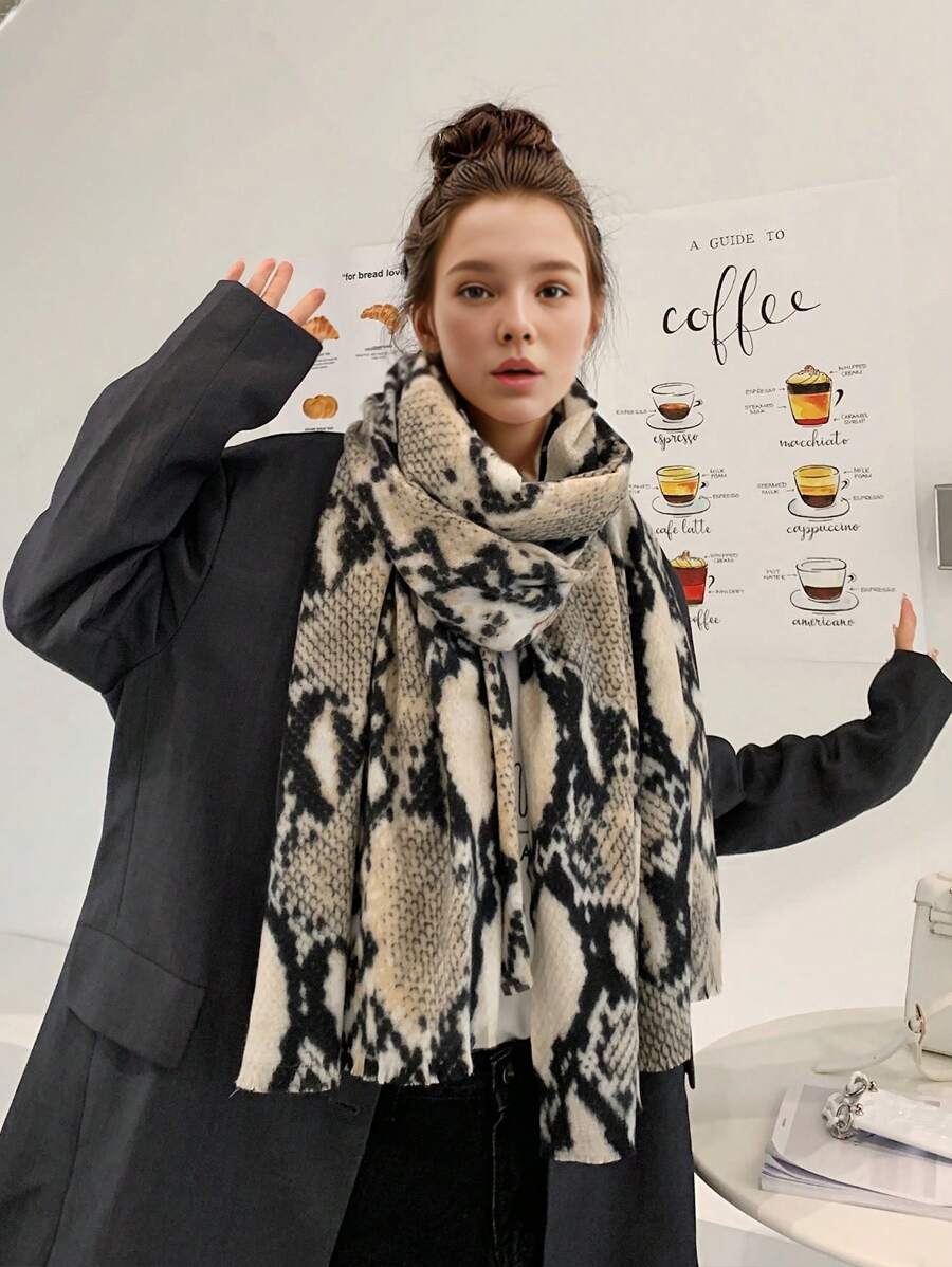 1入女士覆蓋頭帶豹紋圖案大披肩仿羊絨阿巴亞頭巾辦公室雙重用途覆蓋毯優雅 - 米色 - 查看 1