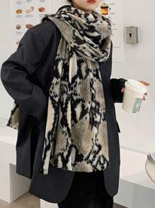 1入女士覆蓋頭帶豹紋圖案大披肩仿羊絨阿巴亞頭巾辦公室雙重用途覆蓋毯優雅 - 米色 - 查看 3