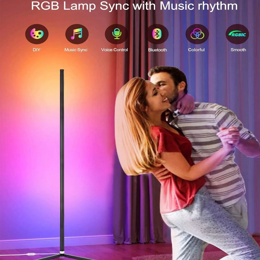 1pc Led Corner Floor Lamp With Smart Rgbic Light, Music Sync, Modern Mood Standing Lamp With 16 Million Colors, App & Remote Control, Diy Mode And Timer For Living Room/playroom Decor