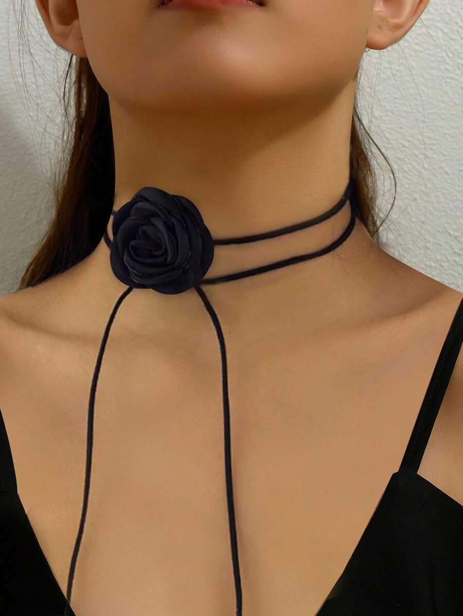 1pc Vintage Black Rose Flower Choker Necklace For Evening Party Or Ball, A Gift For Friends' Date Valentines,Mom,Mother,Mother's Day,Gift