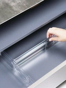 1 st. Låda arrangör Avdelare , Justerbar Och Genomskinlig För Kök , Garderob , Förvaring Lådor - Genomskinlig - Visa 3