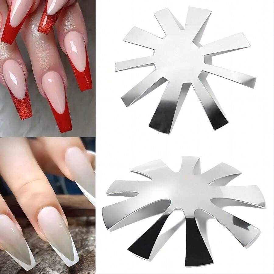 Nail Art French Tip Sculpting Stainless Steel Plate Model For Crystal Nails, 2pcs/Set - Silver - View 1